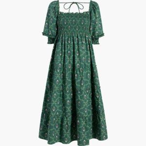 Hill House | Nesli Nap Dress |Emerald Trellis Size Sm